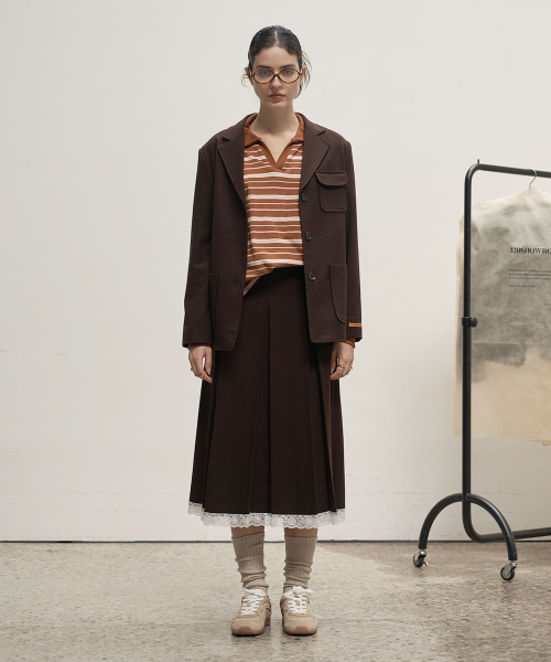 320SHOWROOM(320ショールーム)の「Inverted Pleat Lace Trim Midi Wool Skirt Brown(スカート・レディース・その他・SMALL/MEDIUM)」の2枚目の写真