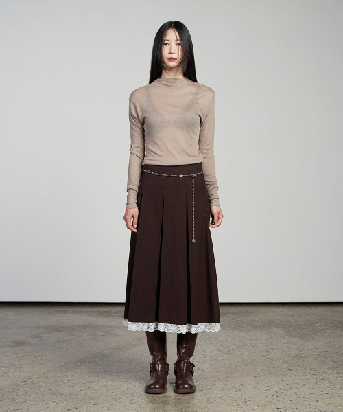 320SHOWROOM(320ショールーム)の「Inverted Pleat Lace Trim Midi Wool Skirt Brown(スカート・レディース・その他・SMALL/MEDIUM)」の3枚目の写真