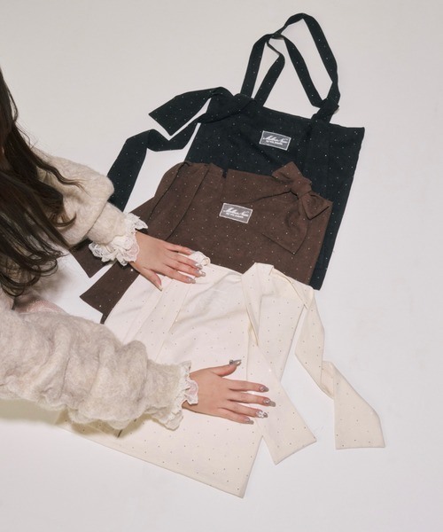 mellowneon（メロウネオン）の「マルチウェイビジューリボントートバッグ（トートバッグ・レディース・ブラック/アイボリー/ブラウン・FREE）」の4枚目の写真