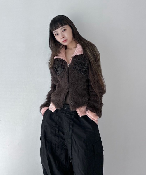 FETICO(フェティコ)の「【FETICO/フェティコ】《STUDIOUS別注》シャギービジューカーディガン(カーディガン/ボレロ・レディース・グレー/ブラウン/オフホワイト・FREE)」の14枚目の写真