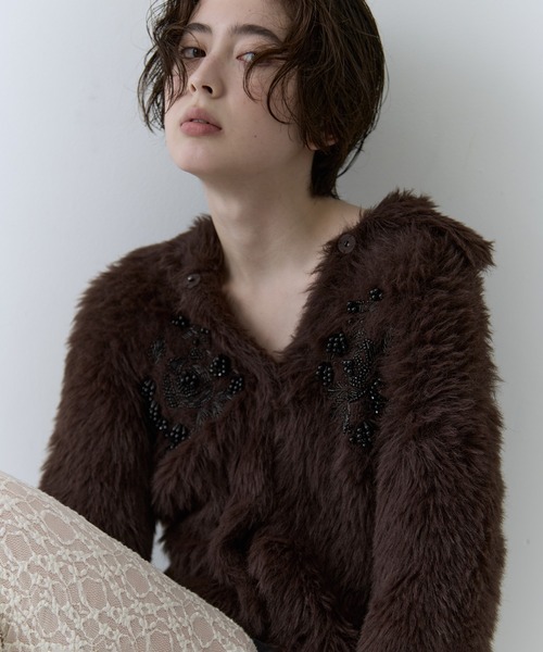 FETICO/フェティコ】《STUDIOUS別注》シャギービジューカーディガン