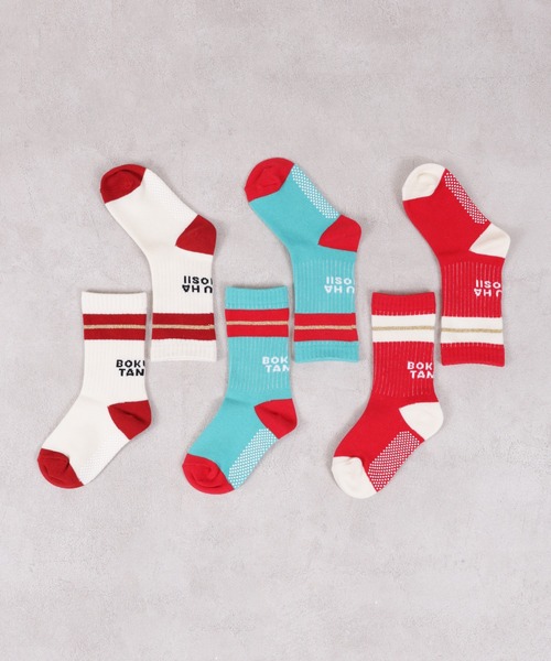 BOKU HA TANOSII（ボク　ハ　タノシイ）の「【BOKU HA TANOSII】別注ラメラインソックス/16-18cm（ソックス/靴下・キッズ・ホワイト/レッド/ブルー・16-18cm）」の4枚目の写真