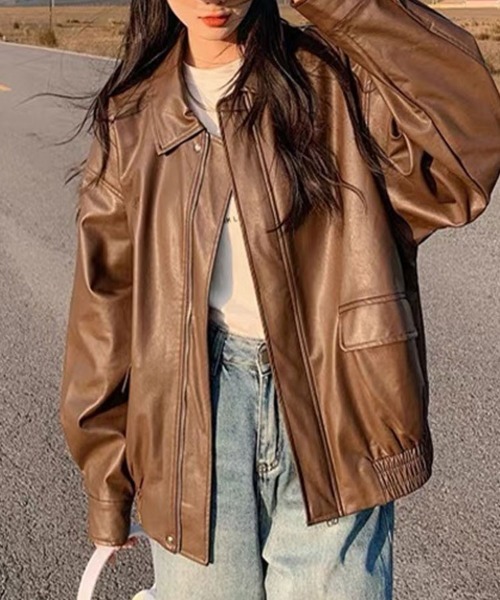 Flugge(フラッジー)の「エコレザーブルゾン(ブルゾン・レディース・ブラウン・LARGE/MEDIUM)」の1枚目の写真