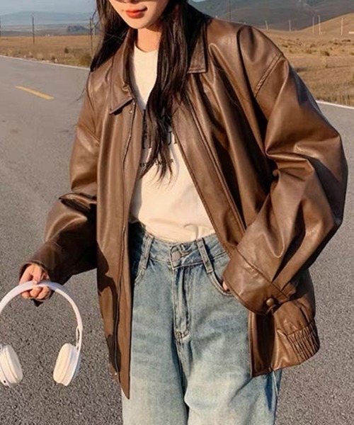 Flugge(フラッジー)の「エコレザーブルゾン(ブルゾン・レディース・ブラウン・LARGE/MEDIUM)」の3枚目の写真