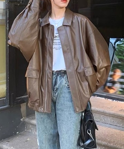 Flugge(フラッジー)の「エコレザーブルゾン(ブルゾン・レディース・ブラウン・LARGE/MEDIUM)」の4枚目の写真