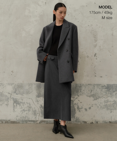 MUSINSA STANDARD WOMAN（ムシンサスタンダードウーマン）の「ウィメンズウールブレンドオーバーショルダーダブルハーフコート[ミディアムグレー]（チェスターコート・レディース・その他・SMALL/X-SMALL/MEDIUM/LARGE）」の7枚目の写真