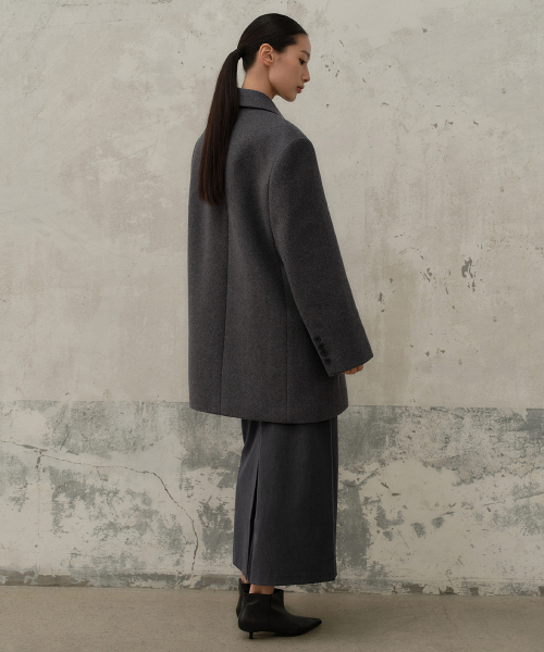 MUSINSA STANDARD WOMAN（ムシンサスタンダードウーマン）の「ウィメンズウールブレンドオーバーショルダーダブルハーフコート[ミディアムグレー]（チェスターコート・レディース・その他・SMALL/X-SMALL/MEDIUM/LARGE）」の6枚目の写真