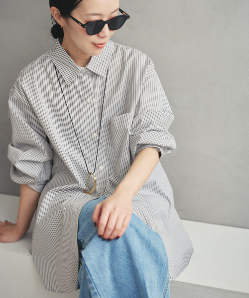 plage（プラージュ）の「5stripe adjust シャツ（シャツ/ブラウス・レディース・ブラウン系その他/キャメル/ベージュ/カーキ/サックスブルー・FREE）」の3枚目の写真