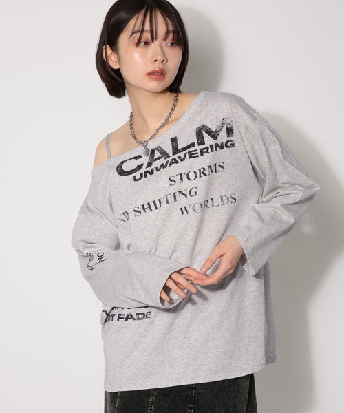 PAGEBOY（ページボーイ）の「ワンショルＢＩＧロゴロンＴ（Tシャツ/カットソー・レディース・ブラック/オフホワイト/グレー・FREE）」の3枚目の写真