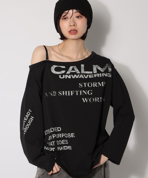 PAGEBOY（ページボーイ）の「ワンショルＢＩＧロゴロンＴ（Tシャツ/カットソー・レディース・ブラック/オフホワイト/グレー・FREE）」の2枚目の写真