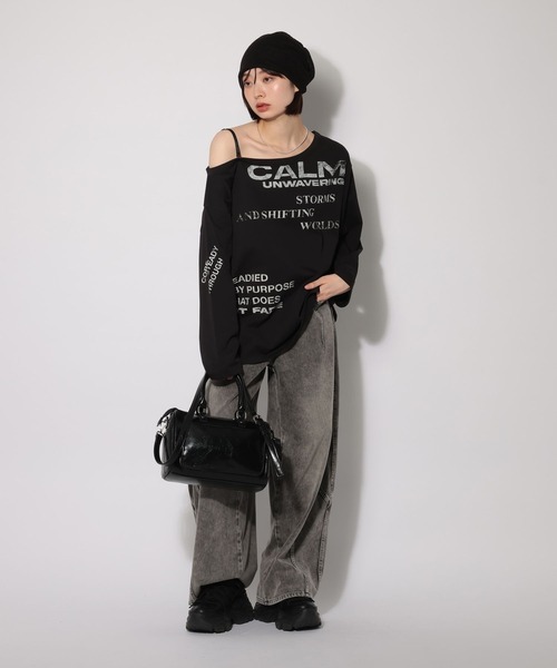 PAGEBOY（ページボーイ）の「ワンショルＢＩＧロゴロンＴ（Tシャツ/カットソー・レディース・ブラック/オフホワイト/グレー・FREE）」の4枚目の写真