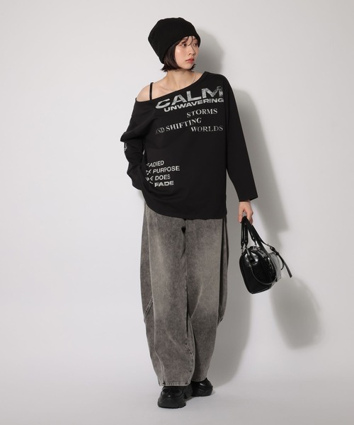 PAGEBOY（ページボーイ）の「ワンショルＢＩＧロゴロンＴ（Tシャツ/カットソー・レディース・ブラック/オフホワイト/グレー・FREE）」の5枚目の写真