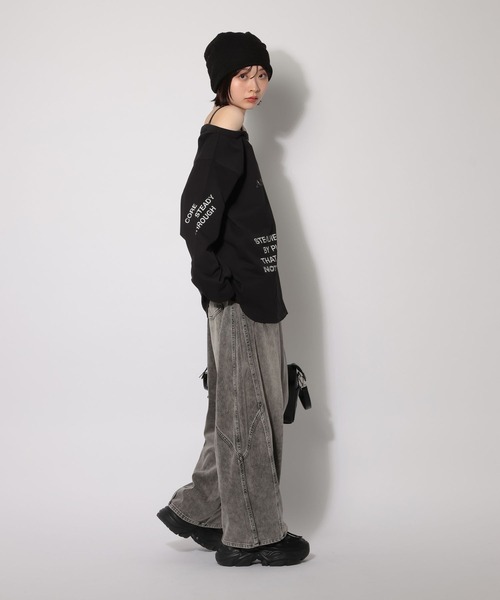 PAGEBOY（ページボーイ）の「ワンショルＢＩＧロゴロンＴ（Tシャツ/カットソー・レディース・ブラック/オフホワイト/グレー・FREE）」の7枚目の写真