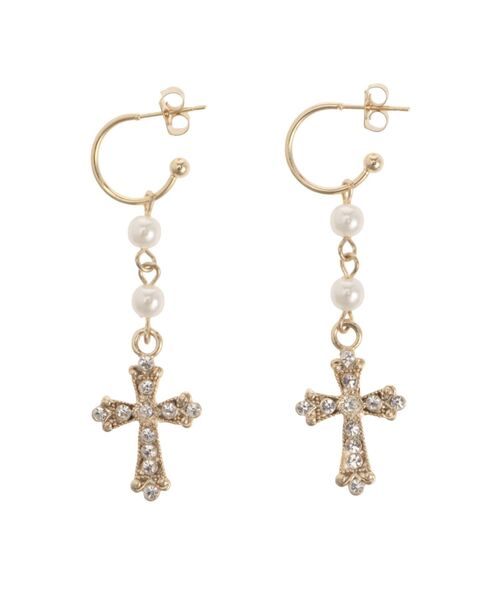 EVRIS（エヴリス）の「STONE CROSS MOTIF ピアス（ピアス（両耳用）・レディース・シルバー/ゴールド・FREE）」の2枚目の写真