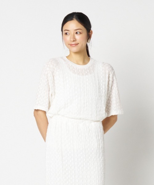 HELIOPOLE(エリオポール)の「STRETCH LACE BIG T SHIRT(Tシャツ/カットソー・レディース・ホワイト/ブラック・38)」の1枚目の写真
