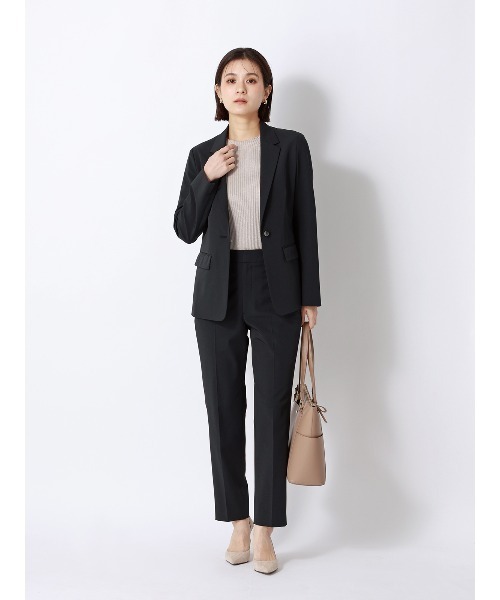 SUIT SQUARE（スーツスクエア）の「テーパードパンツ ウォッシャブル 2WAYストレッチ UVカット 消臭 ポリエステルツイル 無地（スラックス・レディース・ブラック/ネイビー・36(7号)/40(11号)/38(9号)）」の3枚目の写真