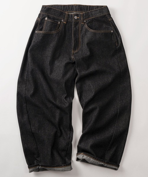 make a ray!（メイク ア レイ！）の「【72】【PLES】ワンウォッシュ バレルレッグ ワイドデニム バギーパンツ【セットアップ可能】（デニムパンツ・メンズ・ブラック/ワンウォッシュ・M/L）」の2枚目の写真