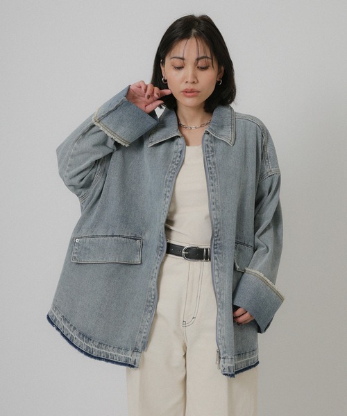 Floran（フローラン）の「オーバーサイズ　デニムジャケット（デニムジャケット・レディース・ワンウォッシュ/ライトブルー・FREE）」の3枚目の写真