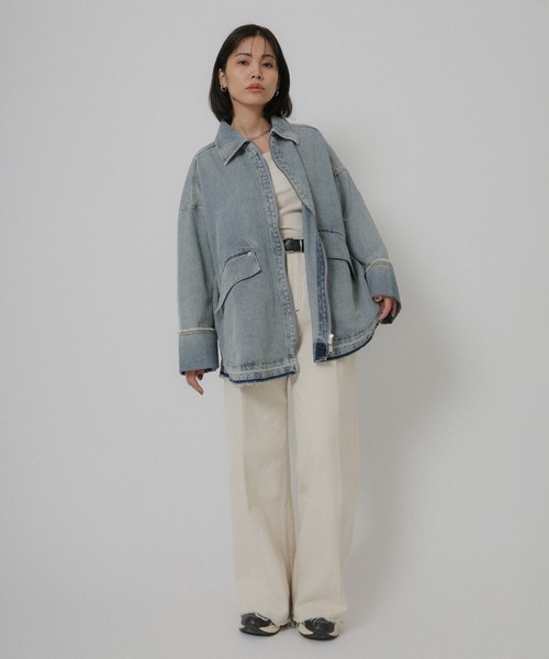 Floran（フローラン）の「オーバーサイズ　デニムジャケット（デニムジャケット・レディース・ワンウォッシュ/ライトブルー・FREE）」の4枚目の写真