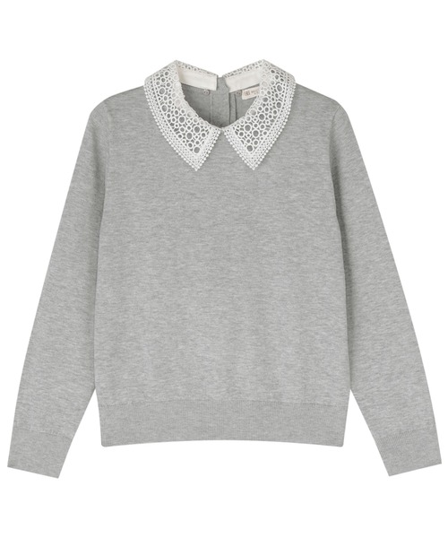 TOKYO SHIRTS（トウキョウシャツ）の「レース衿付き ニットプルオーバー（ニット/セーター・レディース・ライトグレー/ネイビー・M/L）」の3枚目の写真