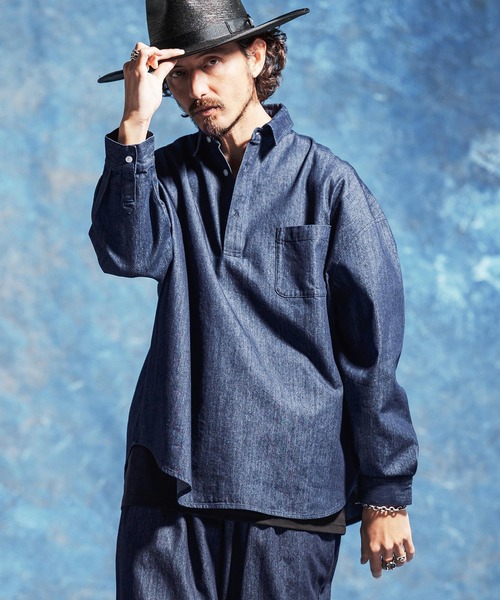 Jih Nunc(ジーヌンク)の「ms6410-8ozデニムプルオーバーシャツ(JIH-R1180)(シャツ/ブラウス・メンズ・インディゴブルー/ブルー・L/M/S)」の3枚目の写真