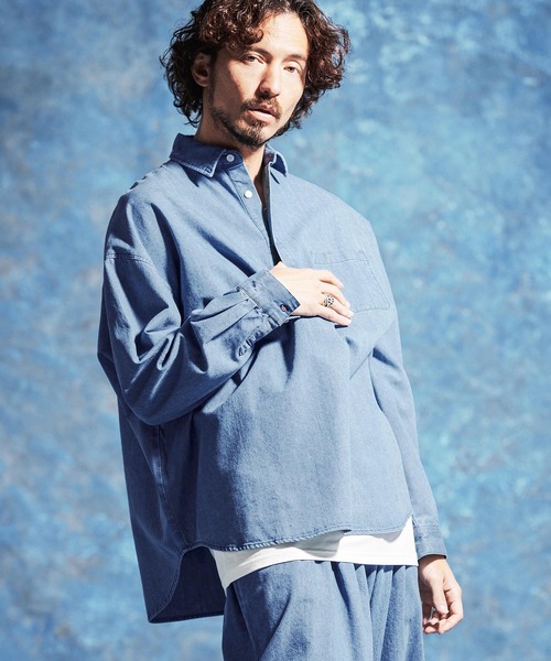 Jih Nunc(ジーヌンク)の「ms6410-8ozデニムプルオーバーシャツ(JIH-R1180)(シャツ/ブラウス・メンズ・インディゴブルー/ブルー・L/M/S)」の14枚目の写真