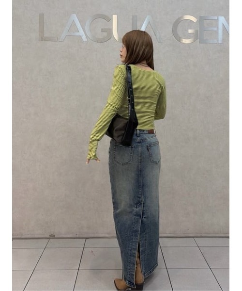 LAGUA GEM(ラグアジェム)の「DOUBLE KNEE LONG DENIM スカート(デニムスカート・レディース・ライトブルー/ブルー・X-SMALL/SMALL/MEDIUM)」の11枚目の写真