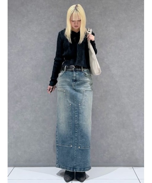 LAGUA GEM(ラグアジェム)の「DOUBLE KNEE LONG DENIM スカート(デニムスカート・レディース・ライトブルー/ブルー・X-SMALL/SMALL/MEDIUM)」の9枚目の写真