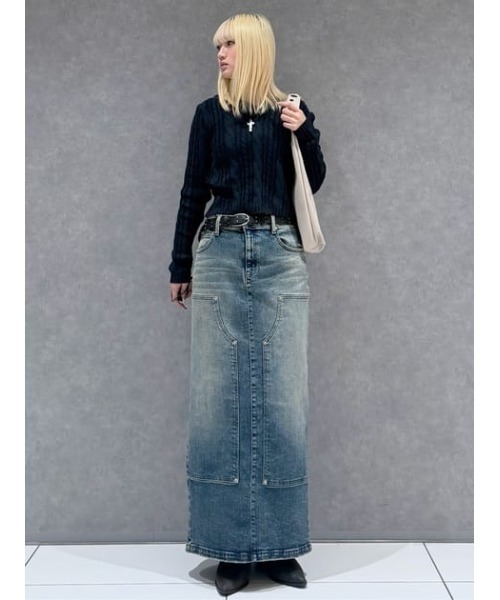 LAGUA GEM(ラグアジェム)の「DOUBLE KNEE LONG DENIM スカート(デニムスカート・レディース・ライトブルー/ブルー・X-SMALL/SMALL/MEDIUM)」の7枚目の写真