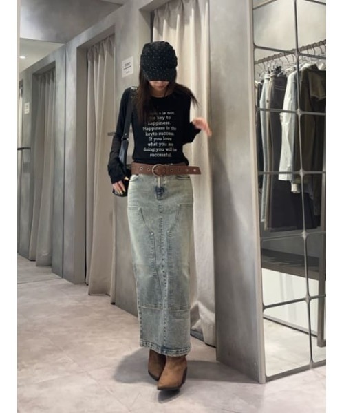 LAGUA GEM(ラグアジェム)の「DOUBLE KNEE LONG DENIM スカート(デニムスカート・レディース・ライトブルー/ブルー・X-SMALL/SMALL/MEDIUM)」の6枚目の写真