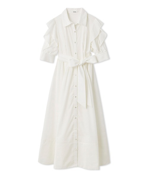 SNIDEL(スナイデル)の「Sustainableフリルデザインシャツワンピース(ワンピース・レディース・チェック/ストライプ/ホワイト・0/1)」の2枚目の写真