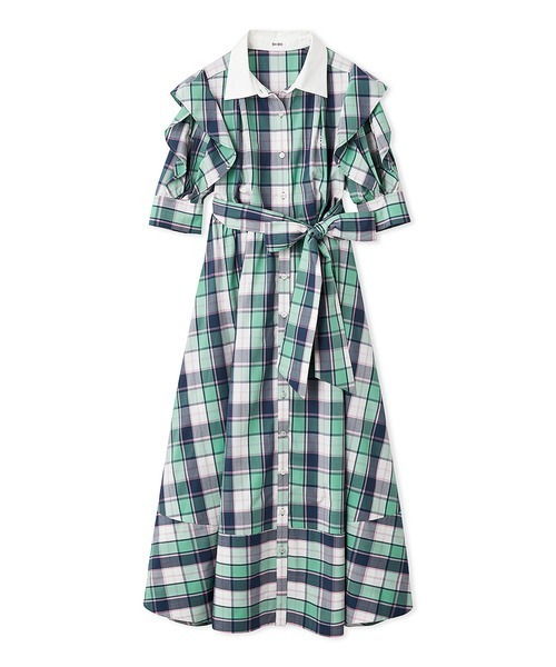 SNIDEL(スナイデル)の「Sustainableフリルデザインシャツワンピース(ワンピース・レディース・チェック/ストライプ/ホワイト・0/1)」の3枚目の写真