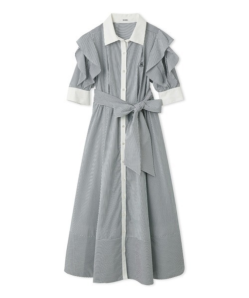 SNIDEL(スナイデル)の「Sustainableフリルデザインシャツワンピース(ワンピース・レディース・チェック/ストライプ/ホワイト・0/1)」の17枚目の写真