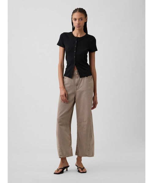 GAP(ギャップ)の「リブ ボタンアップトップス 半袖カーディガン(カーディガン/ボレロ・レディース・ブラック/ホワイト/ブラウン・L/M/XS/S/XL/XXS)」の8枚目の写真