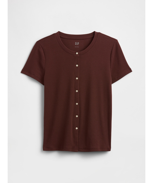 GAP(ギャップ)の「リブ ボタンアップトップス 半袖カーディガン(カーディガン/ボレロ・レディース・ブラック/ホワイト/ブラウン・L/M/XS/S/XL/XXS)」の10枚目の写真