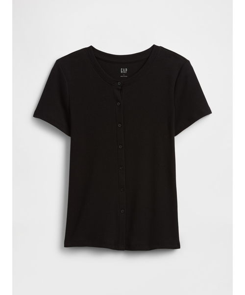 GAP(ギャップ)の「リブ ボタンアップトップス 半袖カーディガン(カーディガン/ボレロ・レディース・ブラック/ホワイト/ブラウン・L/M/XS/S/XL/XXS)」の11枚目の写真