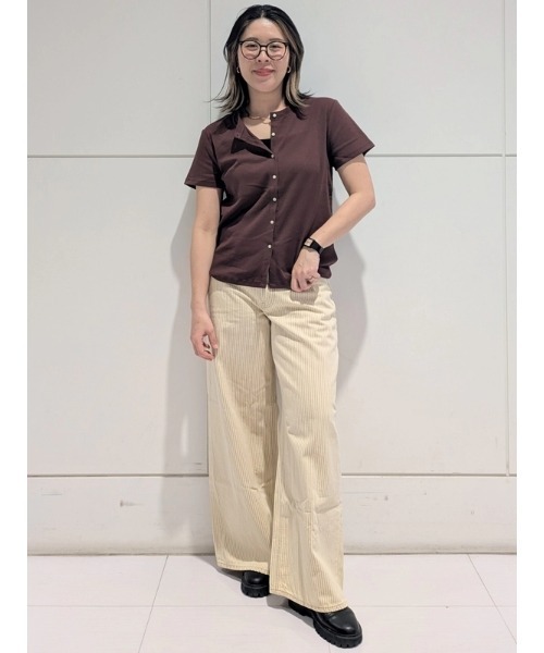 GAP(ギャップ)の「リブ ボタンアップトップス 半袖カーディガン(カーディガン/ボレロ・レディース・ブラック/ホワイト/ブラウン・L/M/XS/S/XL/XXS)」の18枚目の写真