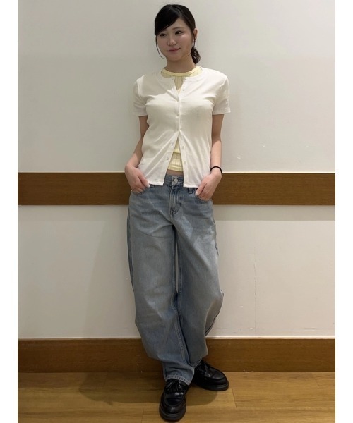 GAP(ギャップ)の「リブ ボタンアップトップス 半袖カーディガン(カーディガン/ボレロ・レディース・ブラック/ホワイト/ブラウン・L/M/XS/S/XL/XXS)」の16枚目の写真