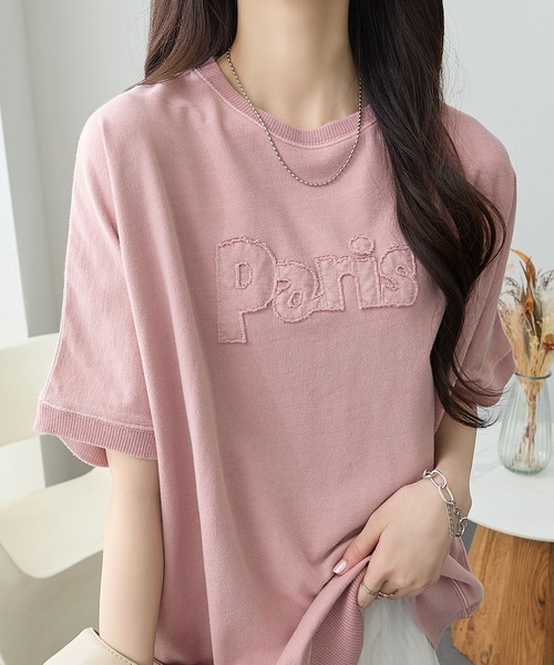 ReDial（リダイアル）の「アップリケロゴ刺繍ピグメントTシャツ（Tシャツ/カットソー・レディース・ピンク/チャコールグレー/モカ・3L/LL/L/M）」の3枚目の写真