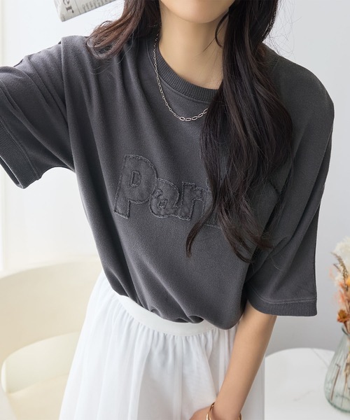 ReDial（リダイアル）の「アップリケロゴ刺繍ピグメントTシャツ（Tシャツ/カットソー・レディース・ピンク/チャコールグレー/モカ・3L/LL/L/M）」の2枚目の写真