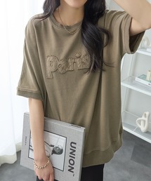 ReDial（リダイアル）の「アップリケロゴ刺繍ピグメントTシャツ（Tシャツ/カットソー）」