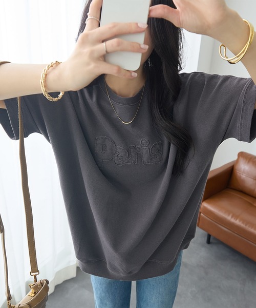 ReDial（リダイアル）の「アップリケロゴ刺繍ピグメントTシャツ（Tシャツ/カットソー・レディース・ピンク/チャコールグレー/モカ・3L/LL/L/M）」の9枚目の写真