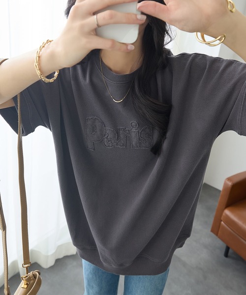 ReDial（リダイアル）の「アップリケロゴ刺繍ピグメントTシャツ（Tシャツ/カットソー・レディース・ピンク/チャコールグレー/モカ・3L/LL/L/M）」の10枚目の写真