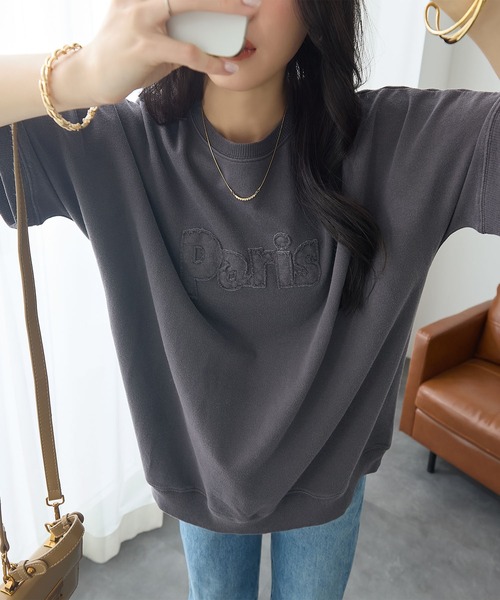 ReDial（リダイアル）の「アップリケロゴ刺繍ピグメントTシャツ（Tシャツ/カットソー・レディース・ピンク/チャコールグレー/モカ・3L/LL/L/M）」の11枚目の写真