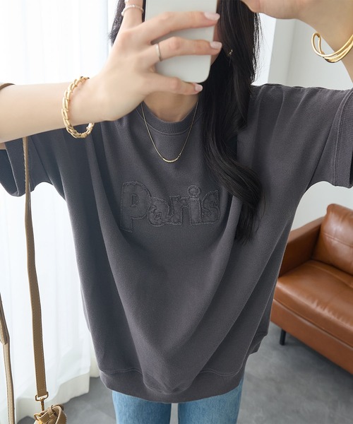 ReDial（リダイアル）の「アップリケロゴ刺繍ピグメントTシャツ（Tシャツ/カットソー・レディース・ピンク/チャコールグレー/モカ・3L/LL/L/M）」の12枚目の写真