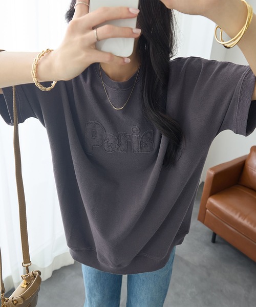 ReDial（リダイアル）の「アップリケロゴ刺繍ピグメントTシャツ（Tシャツ/カットソー・レディース・ピンク/チャコールグレー/モカ・3L/LL/L/M）」の14枚目の写真