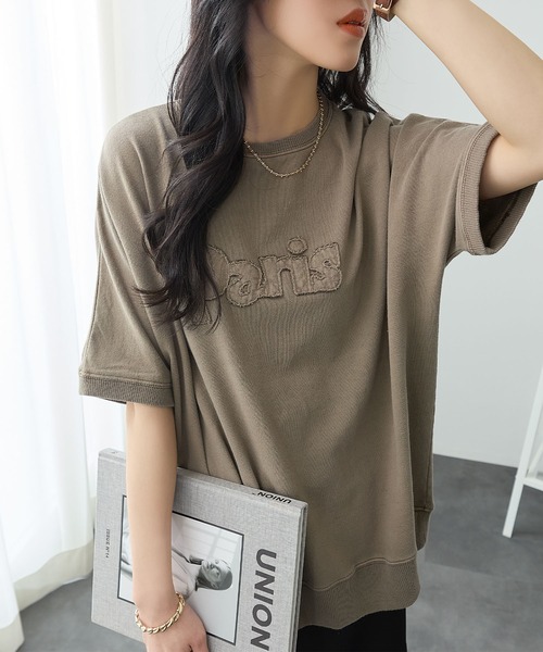 ReDial（リダイアル）の「アップリケロゴ刺繍ピグメントTシャツ（Tシャツ/カットソー・レディース・ピンク/チャコールグレー/モカ・3L/LL/L/M）」の22枚目の写真