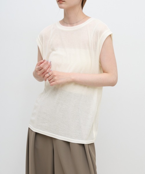 select MOCA(セレクトモカ)の「シアーノースリーブTシャツ(Tシャツ/カットソー・レディース・ライトグレー/ブラック/オフホワイト/チャコールグレー・FREE)」の16枚目の写真