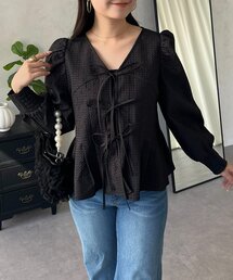 prose verse | フロントリボンタックプリーツドットペプラムブラウス(シャツ/ブラウス)