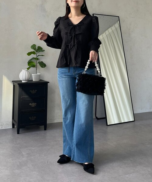 prose verse(プロズヴェール)の「フロントリボンタックプリーツドットペプラムブラウス(シャツ/ブラウス・レディース・ブラック/アイボリー・MEDIUM/LARGE)」の20枚目の写真